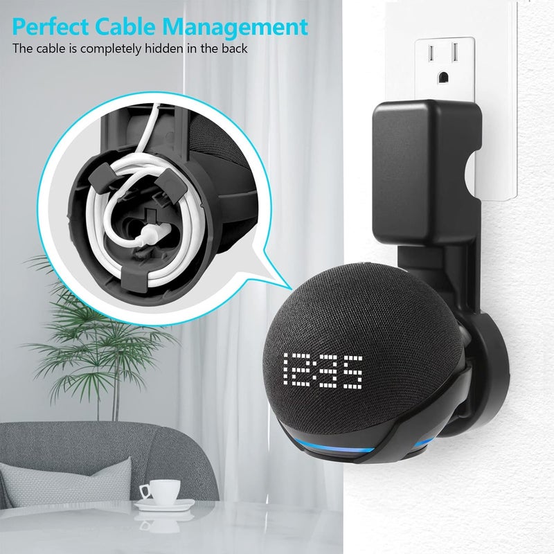 ZUOLACO Wall Mount Holder for Echo Dot 5th Generation, Outlet Hanger Stand for Echo Dot (5th & 4th Gen), Space-Saving Dot Accessories with Built-in Cable Management, Hide Messy Wires, Black - Image 4